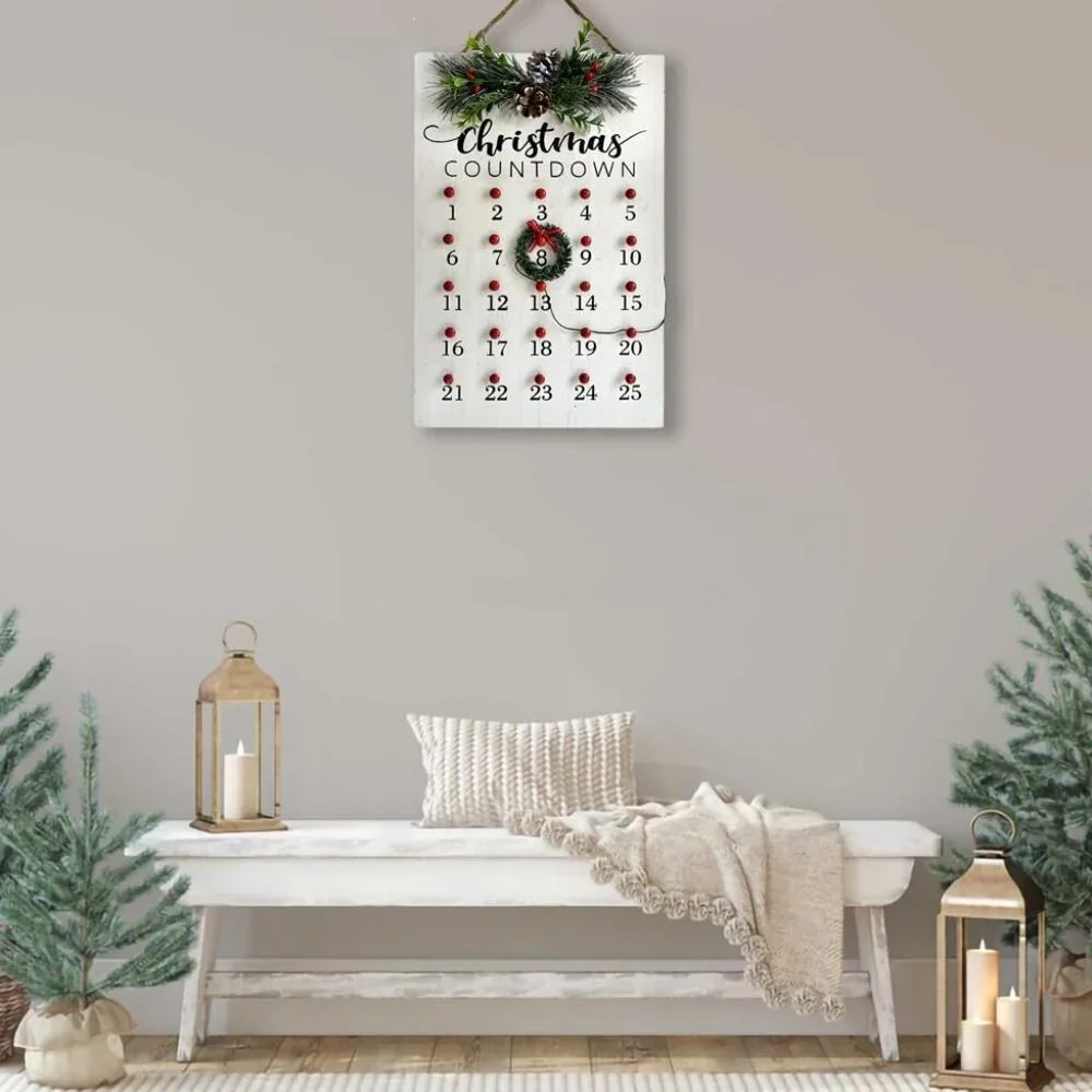 Rustic Christmas Countdown Wreath - 25 Days Advent Calendar Home Decor